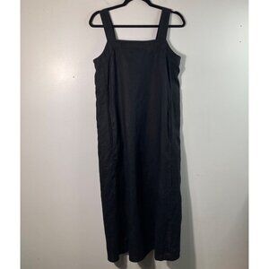 Womens Eileen Fisher Organic Linen Square Neck Midi Dress‎ Black XXS Pockets